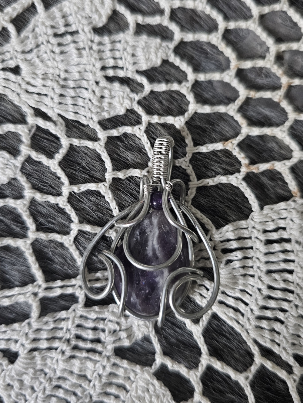 Amethyst Purple Wire-Wrap Pendant Necklace -